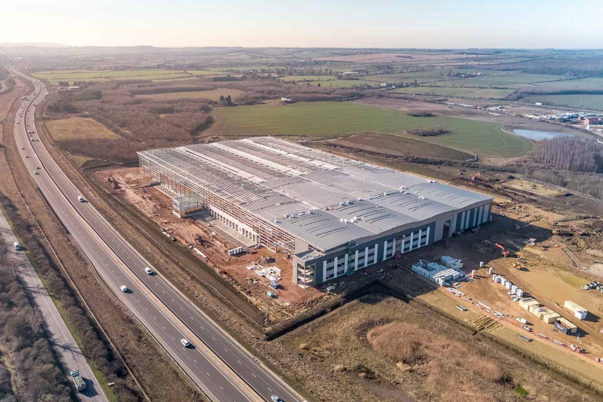 Drone aerial view of phased construction progress monitoring
