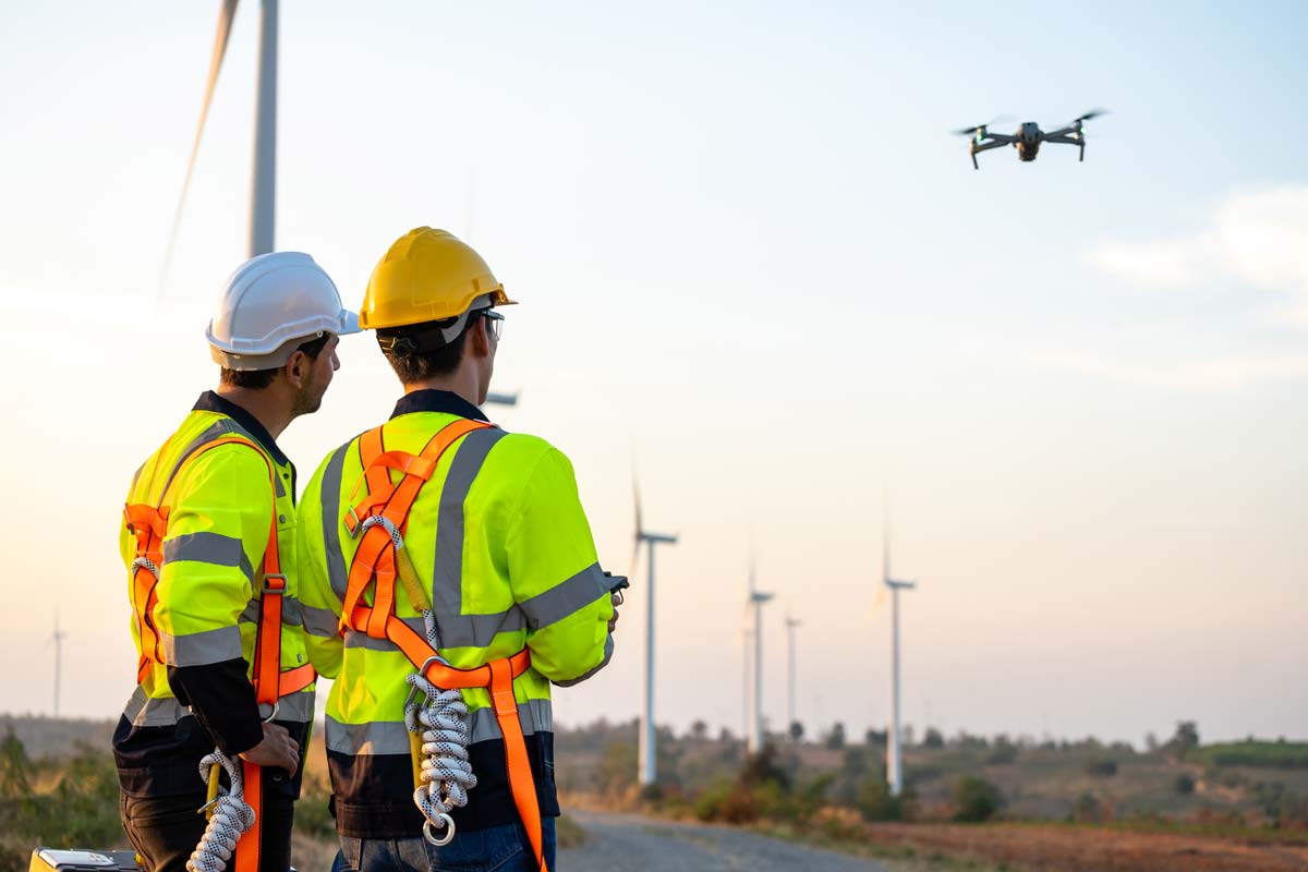 Professional drone inspection team operating on site