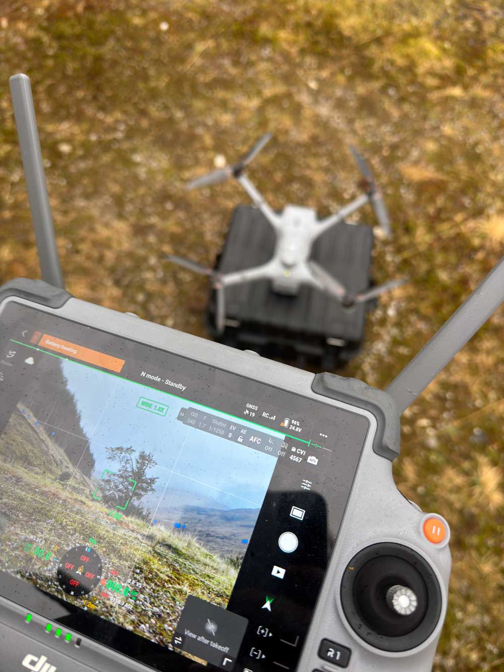 Mobile drone deer survey setup in an Argo vehicle in the Scottish Highlands